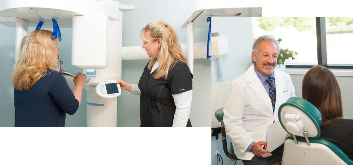 Collage of patient undergoing x-ray and Dr. Berman with patient